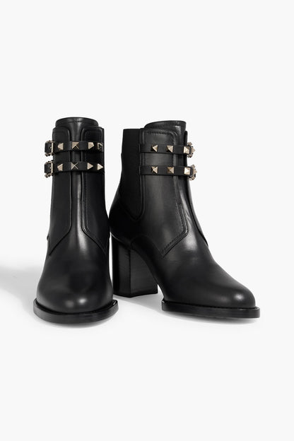 Valentino Garavani Rockstud Leather Ankle Boots Black Women's