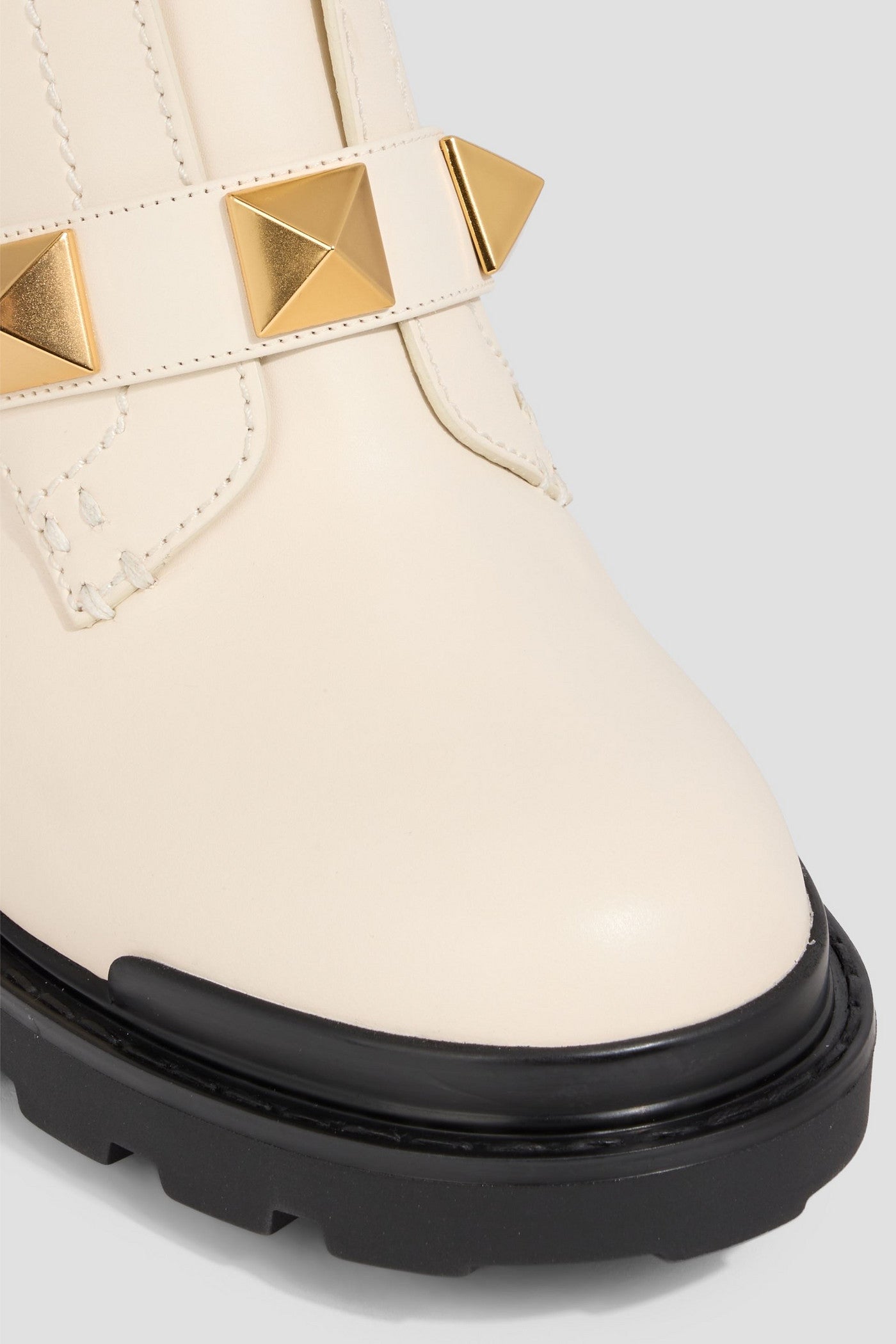 Valentino Garavani Roman Stud Leather Ankle Boots Ivory Women's