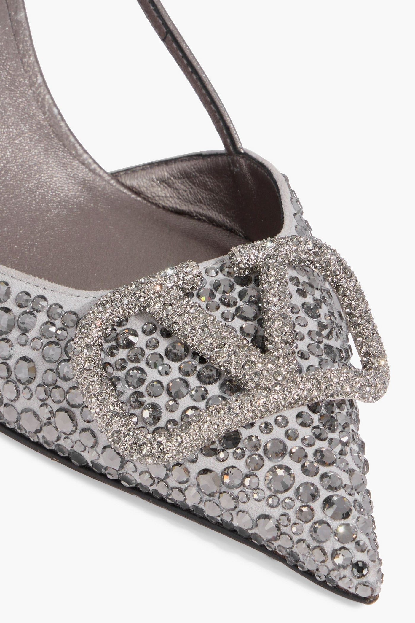 Valentino Garavani Vlogo Signature Crystal-Embellished Suede And Leather Slingback Pumps Gunmetal Women's