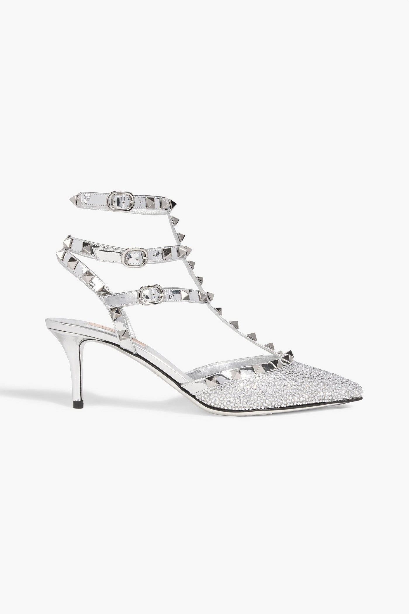 Valentino Garavani Rockstud Crystal-Embellished Mirrored-Leather Pumps Silver Women's