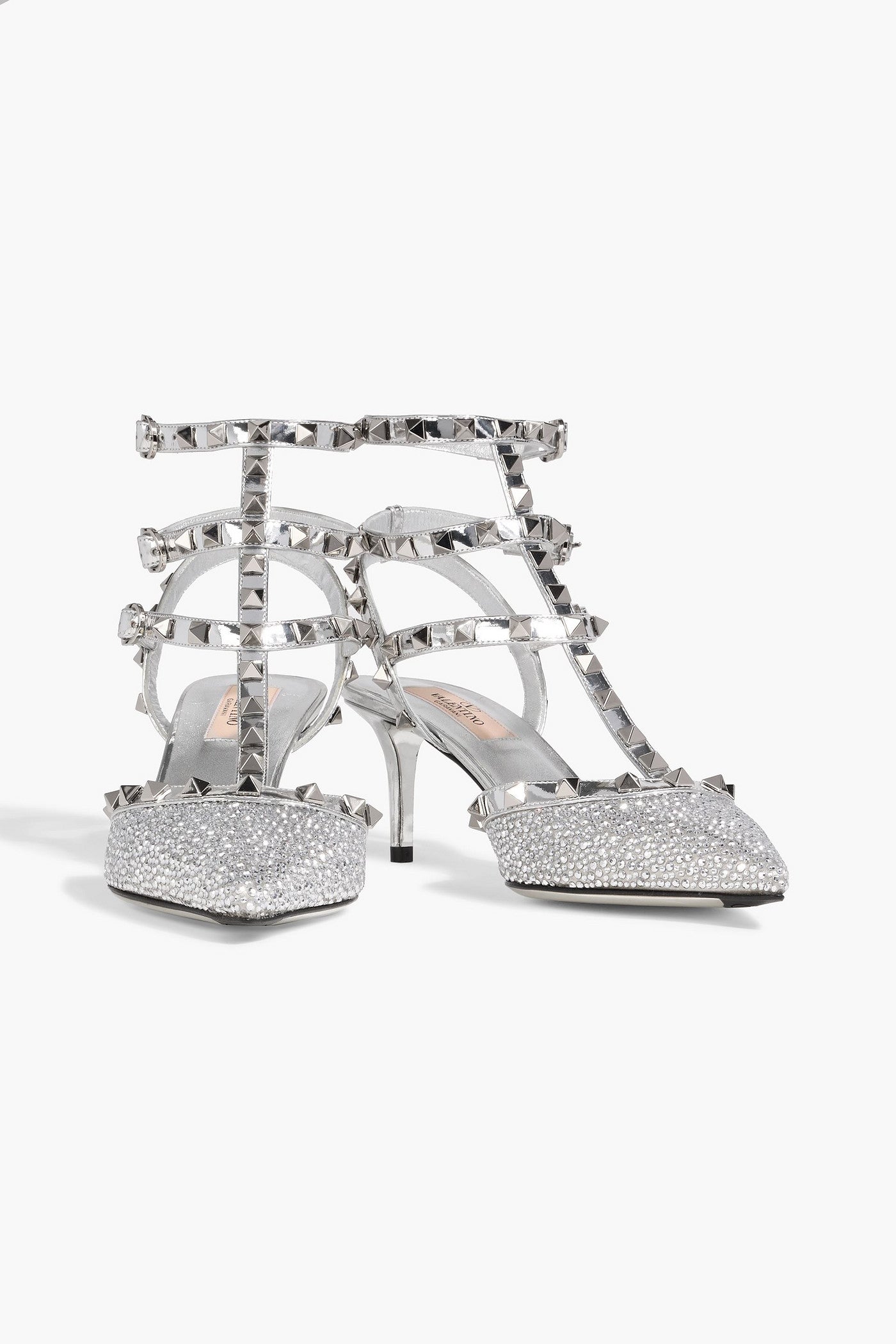 Valentino Garavani Rockstud Crystal-Embellished Mirrored-Leather Pumps Silver Women's
