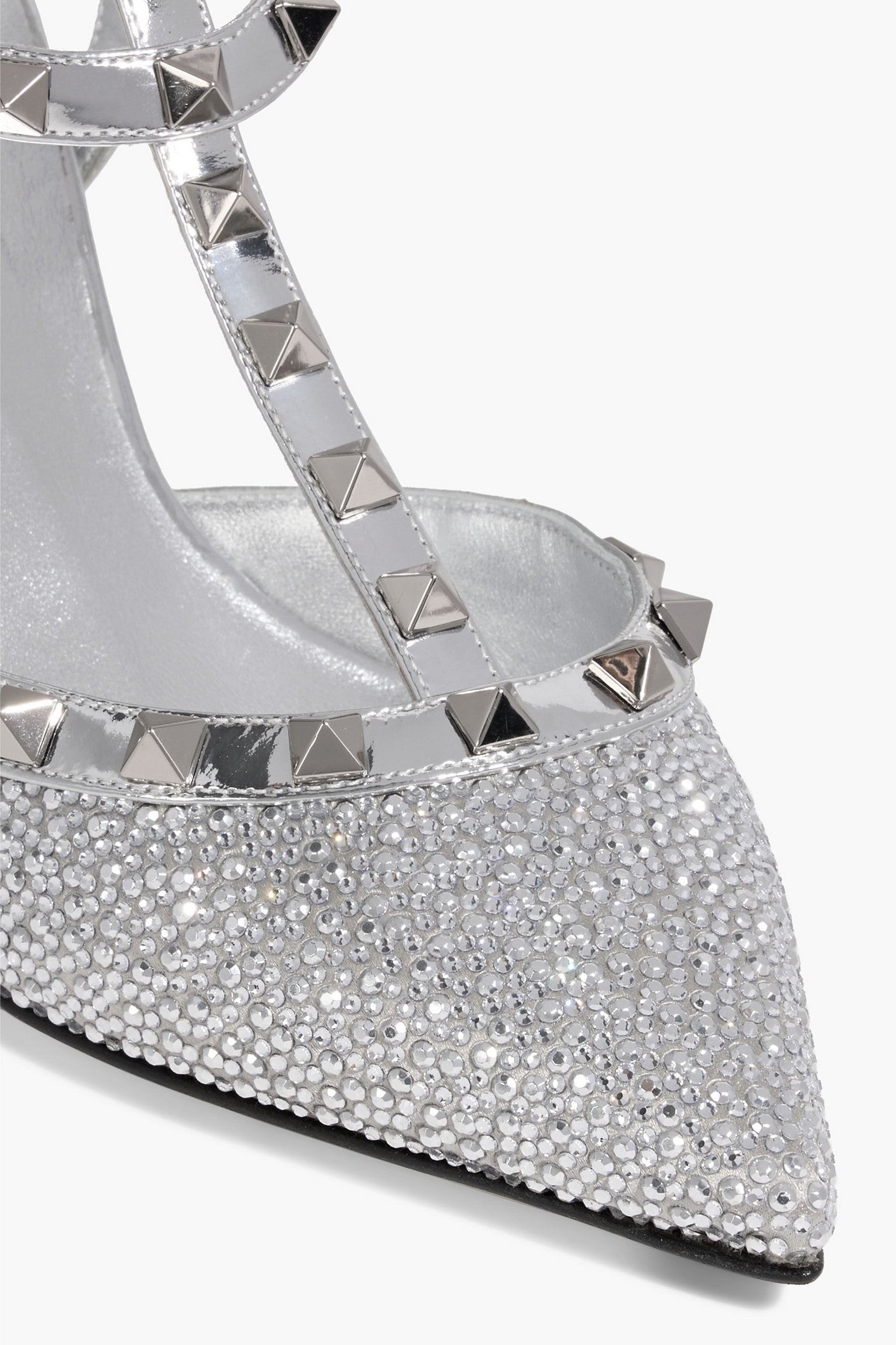 Valentino Garavani Rockstud Crystal-Embellished Mirrored-Leather Pumps Silver Women's