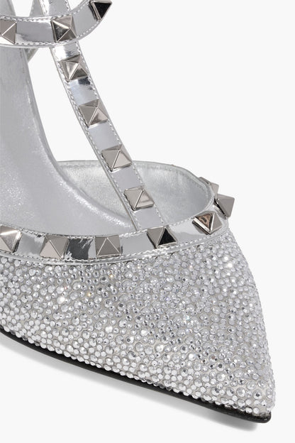 Valentino Garavani Rockstud Crystal-Embellished Mirrored-Leather Pumps Silver Women's
