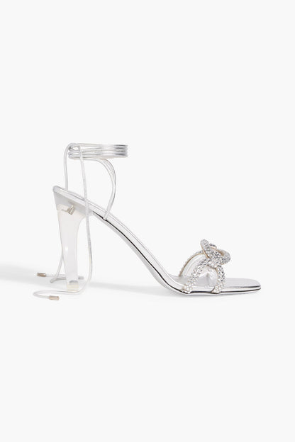 Valentino Garavani Chain 1967 Embellished Metallic Leather Sandals Silver Women's