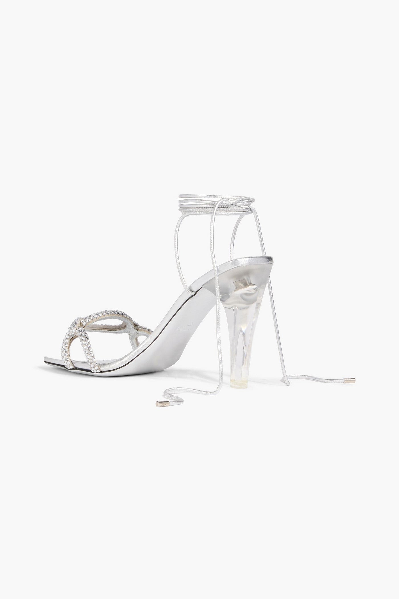 Valentino Garavani Chain 1967 Embellished Metallic Leather Sandals Silver Women's