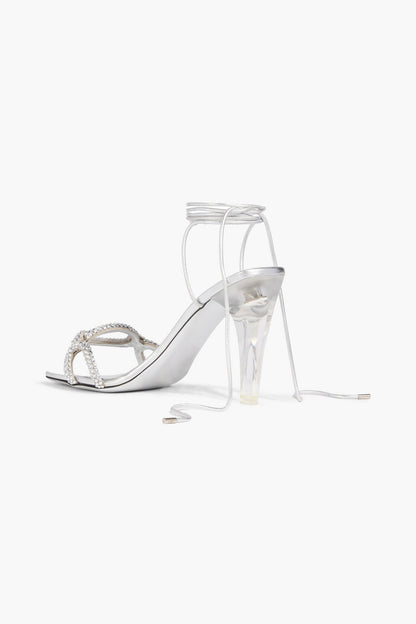 Valentino Garavani Chain 1967 Embellished Metallic Leather Sandals Silver Women's
