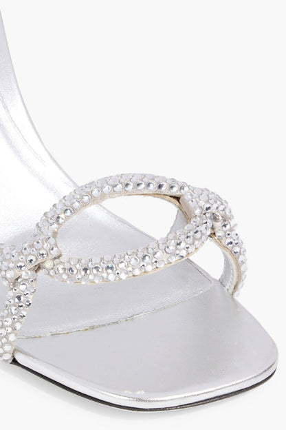 Valentino Garavani Chain 1967 Embellished Metallic Leather Sandals Silver Women's