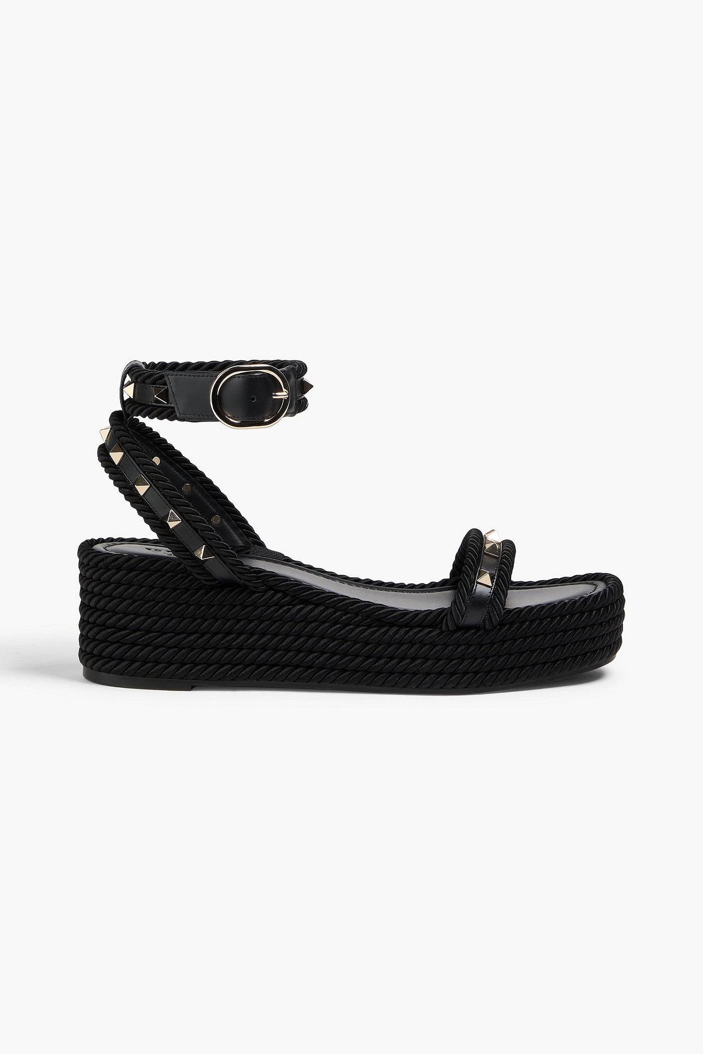 Valentino Garavani Rockstud Leather And Cord Platform Sandals Black Women's