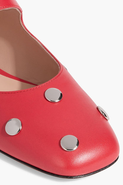 Bally Belkys Studded Leather Mary Jane Flats Red Women's