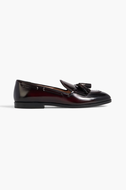 Bally Ethon Tasseled Glossed-Leather Loafers Burgundy Women's