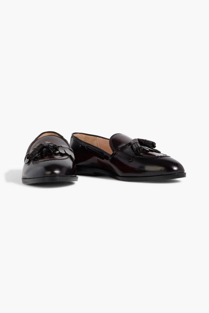Bally Ethon Tasseled Glossed-Leather Loafers Burgundy Women's