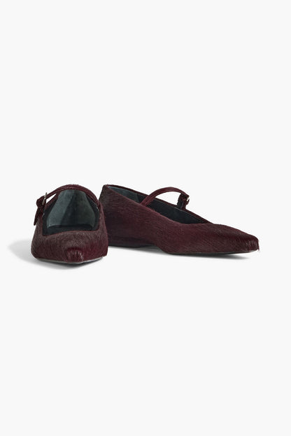 Loulou De Saison Leone Calf Hair Mary Jane Flats Burgundy Women's