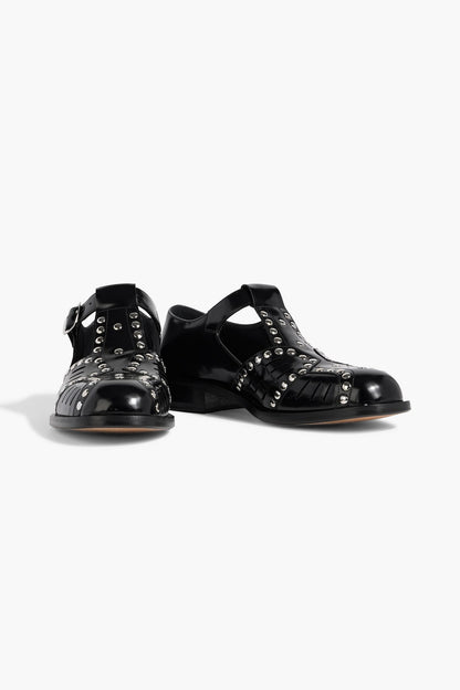 Bally Spiegel Studded Glossed-Leather Sandals Black Women's