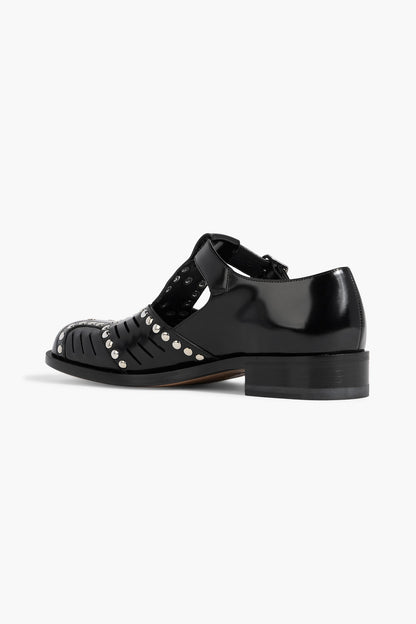 Bally Spiegel Studded Glossed-Leather Sandals Black Women's