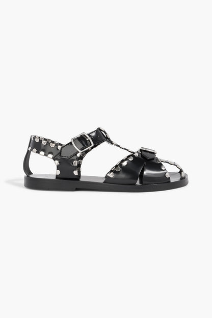 Bally Pasely Studded Glossed-Leather Sandals Black Women's