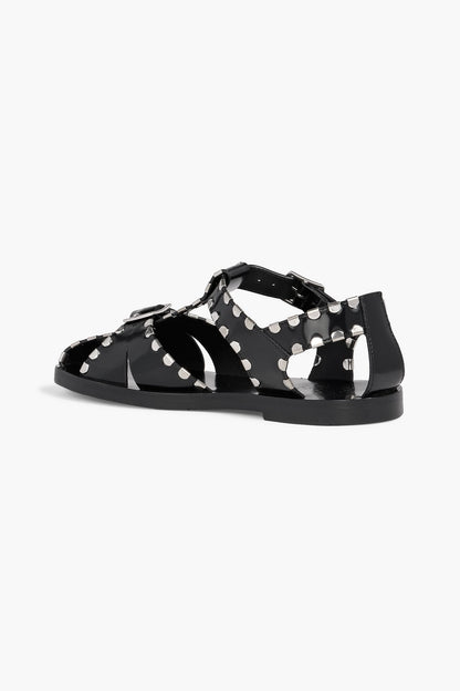 Bally Pasely Studded Glossed-Leather Sandals Black Women's