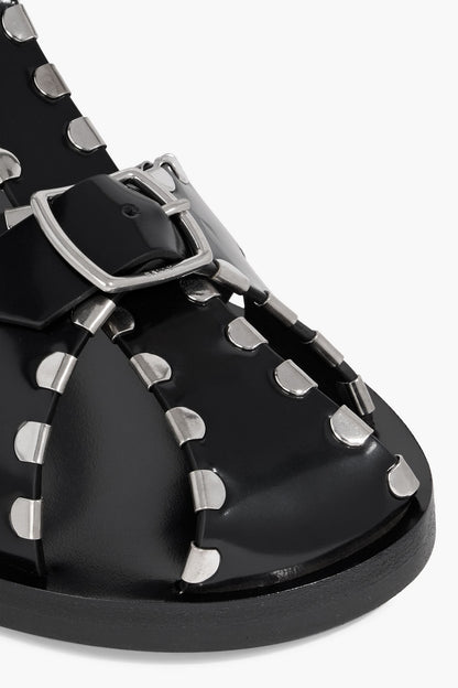 Bally Pasely Studded Glossed-Leather Sandals Black Women's