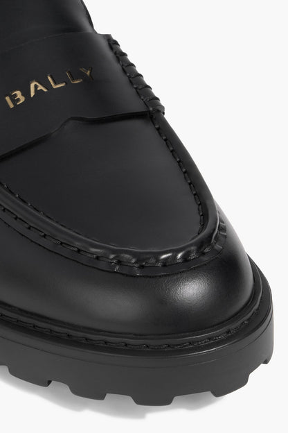 Bally Laely Laser-Cut Leather Loafers Black Women's