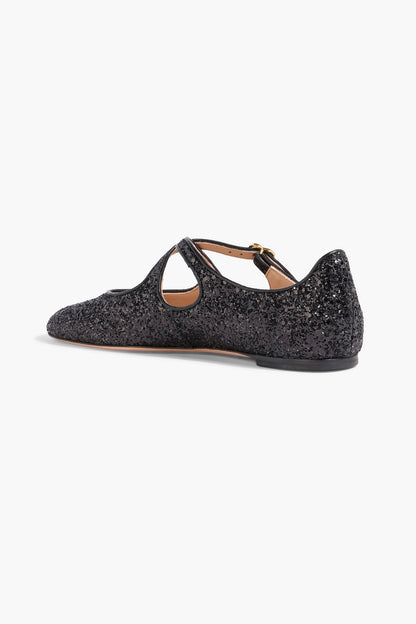 Bally Byntia Leather Glittered Ballet Flats Black Women's