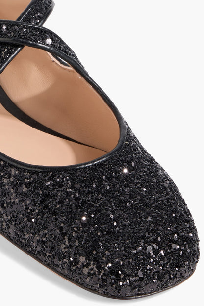Bally Byntia Leather Glittered Ballet Flats Black Women's