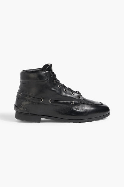 Bally Paphos Leather Combat Boots Black Women's