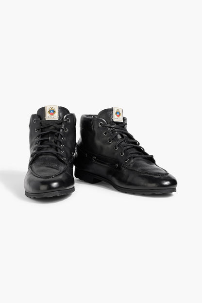 Bally Paphos Leather Combat Boots Black Women's