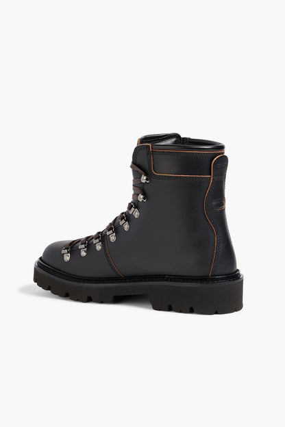 Bally Wardel Leather Combat Boots Black Women's