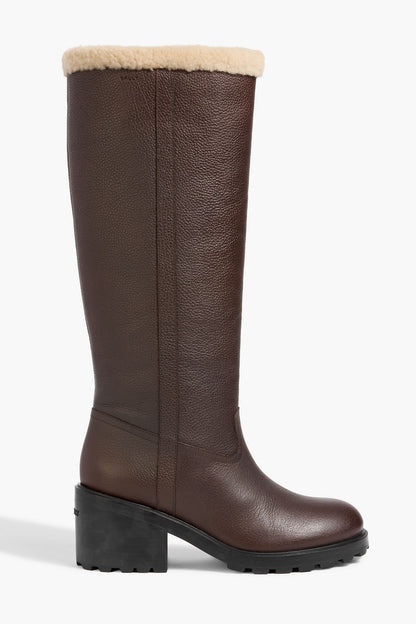 Bally Padma Pebbled-Leather And Shearling Knee Boots Chocolate Women's