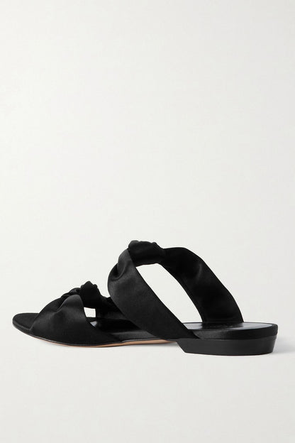 Le Monde Beryl Knot Flat Satin Sandals Black Women's