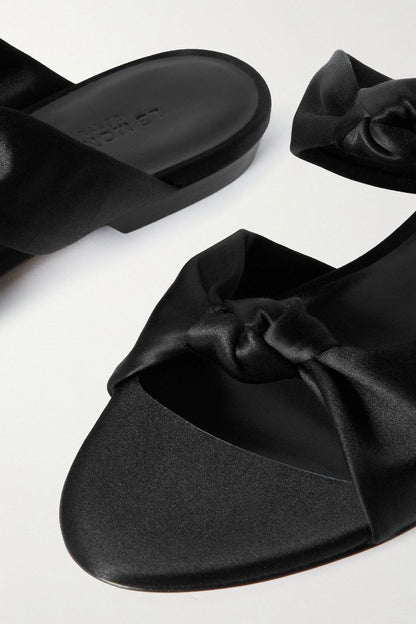 Le Monde Beryl Knot Flat Satin Sandals Black Women's