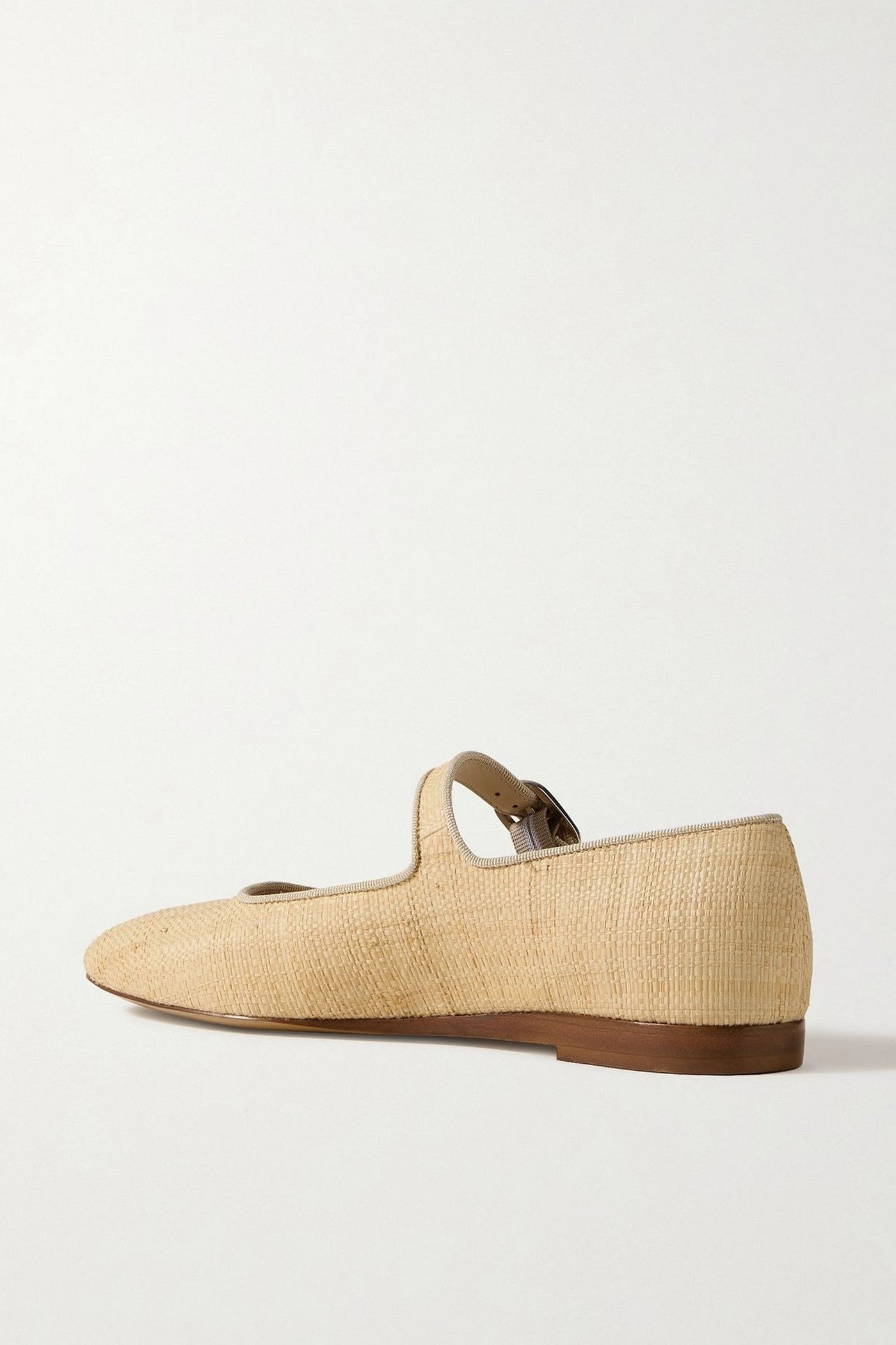 Le Monde Beryl Grosgrain-Trimmed Raffia Mary Jane Ballet Flats Sand Women's