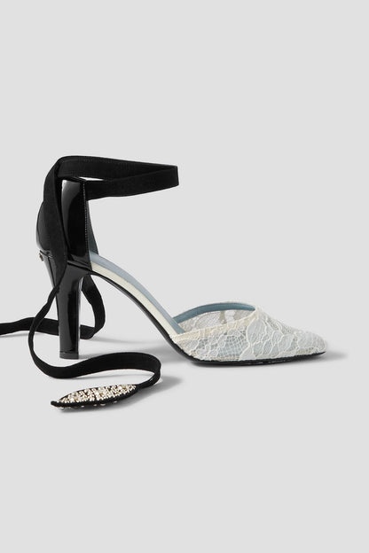Valentino Garavani 85 Embellished Suede-Trimmed Corded Lace And Patent-Leather Pumps White Women's