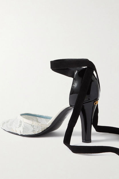 Valentino Garavani 85 Embellished Suede-Trimmed Corded Lace And Patent-Leather Pumps White Women's