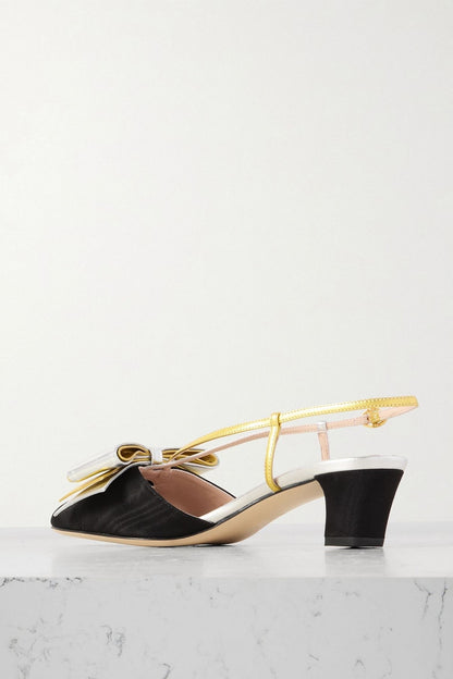 Valentino Garavani Bowow 45 Two-Tone Metallic Leather And Moir Slingback Pumps Black Women's