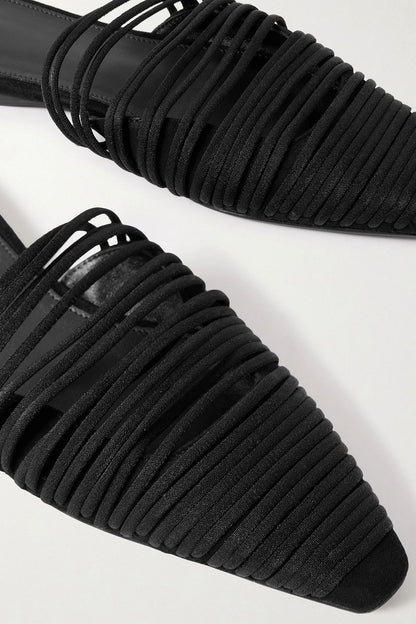 Tove Kenly Cord-Trimmed Suede Mules Black Women's