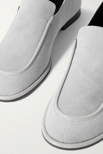 Neous Polaris Leather-Trimmed Suede Loafers Gray Women's