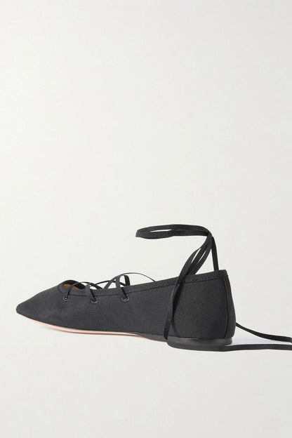 Loeffler Randall Louisa Lace-Up Faille Ballet Flats Black Women's