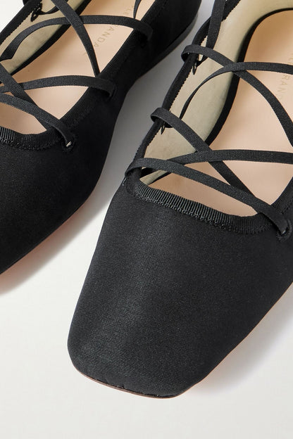 Loeffler Randall Louisa Lace-Up Faille Ballet Flats Black Women's