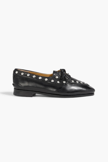 Bally Pathy Studded Leather Boat Shoes Black Women's