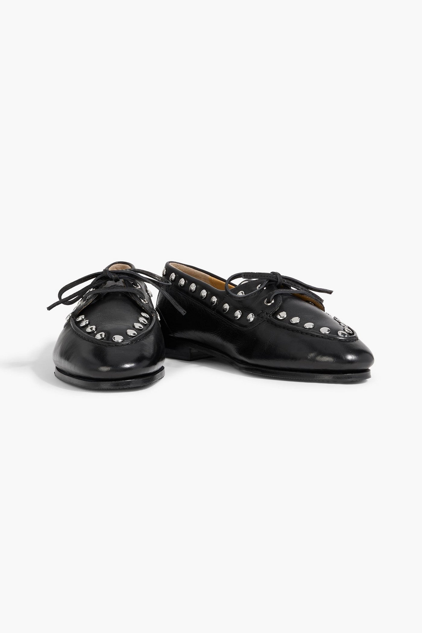 Bally Pathy Studded Leather Boat Shoes Black Women's