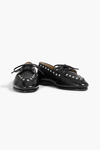 Bally Pathy Studded Leather Boat Shoes Black Women's