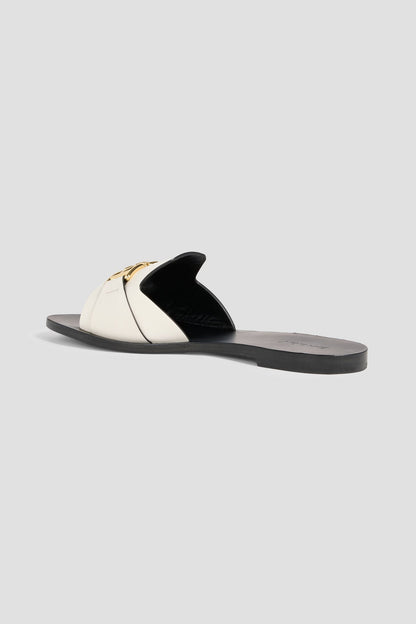 Bally Positano Embellished Leather Slides Off-White Women's