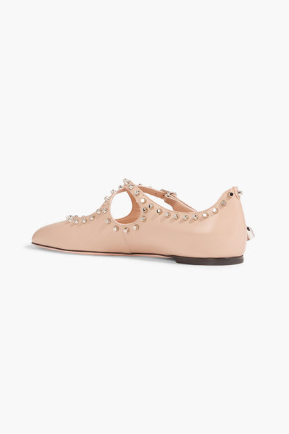 Bally Beliska Studded Leather Mary Jane Flats Neutral Women's