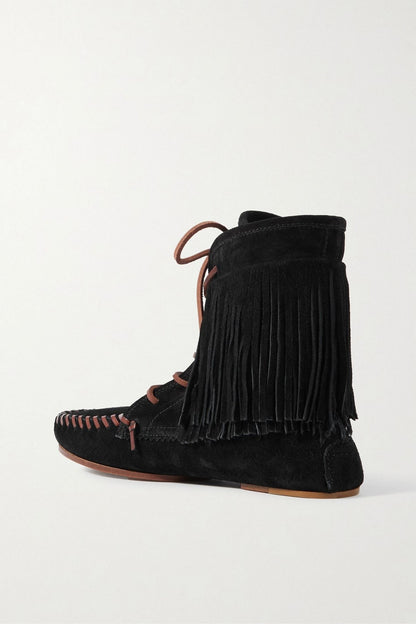 Paris Texas Indiana Fringed Suede Ankle Boots Black Women's