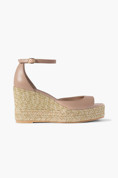 Stuart Weitzman Leather Espadrille Wedge Sandals Taupe Women's