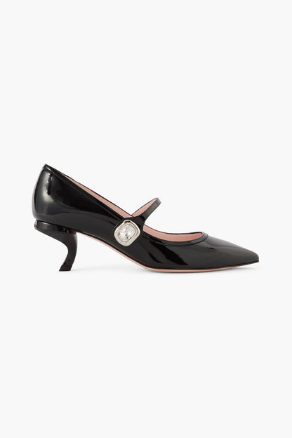 Roger Vivier Virgule 55 Crystal-Embellished Patent-Leather Mary Jane Pumps Black Women's