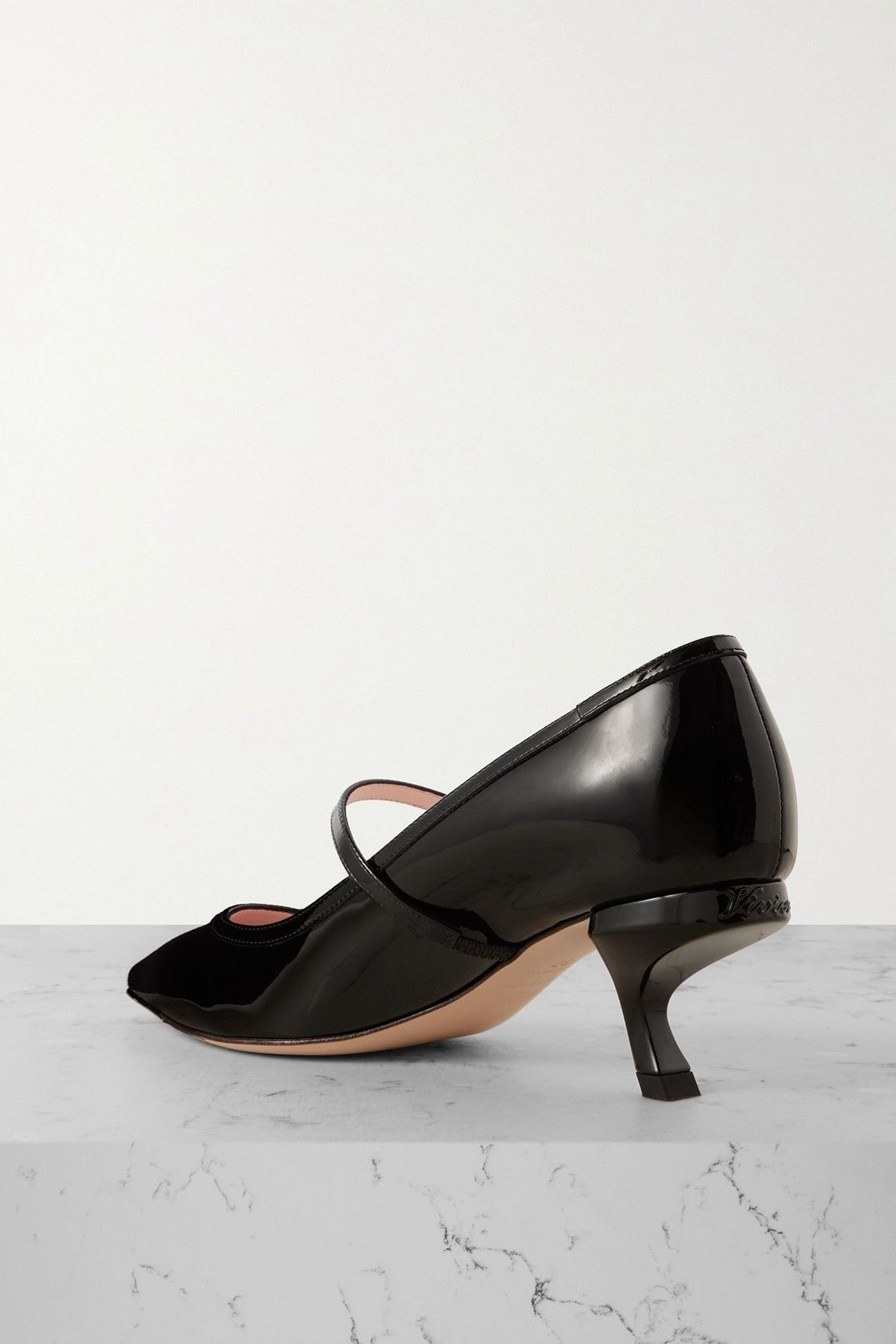 Roger Vivier Virgule 55 Crystal-Embellished Patent-Leather Mary Jane Pumps Black Women's