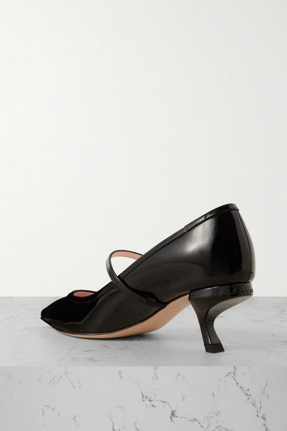Roger Vivier Virgule 55 Crystal-Embellished Patent-Leather Mary Jane Pumps Black Women's