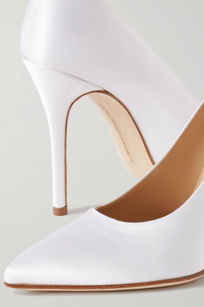 Alessandra Rich Crystal-Embellished Silk-Satin Pumps White Women's