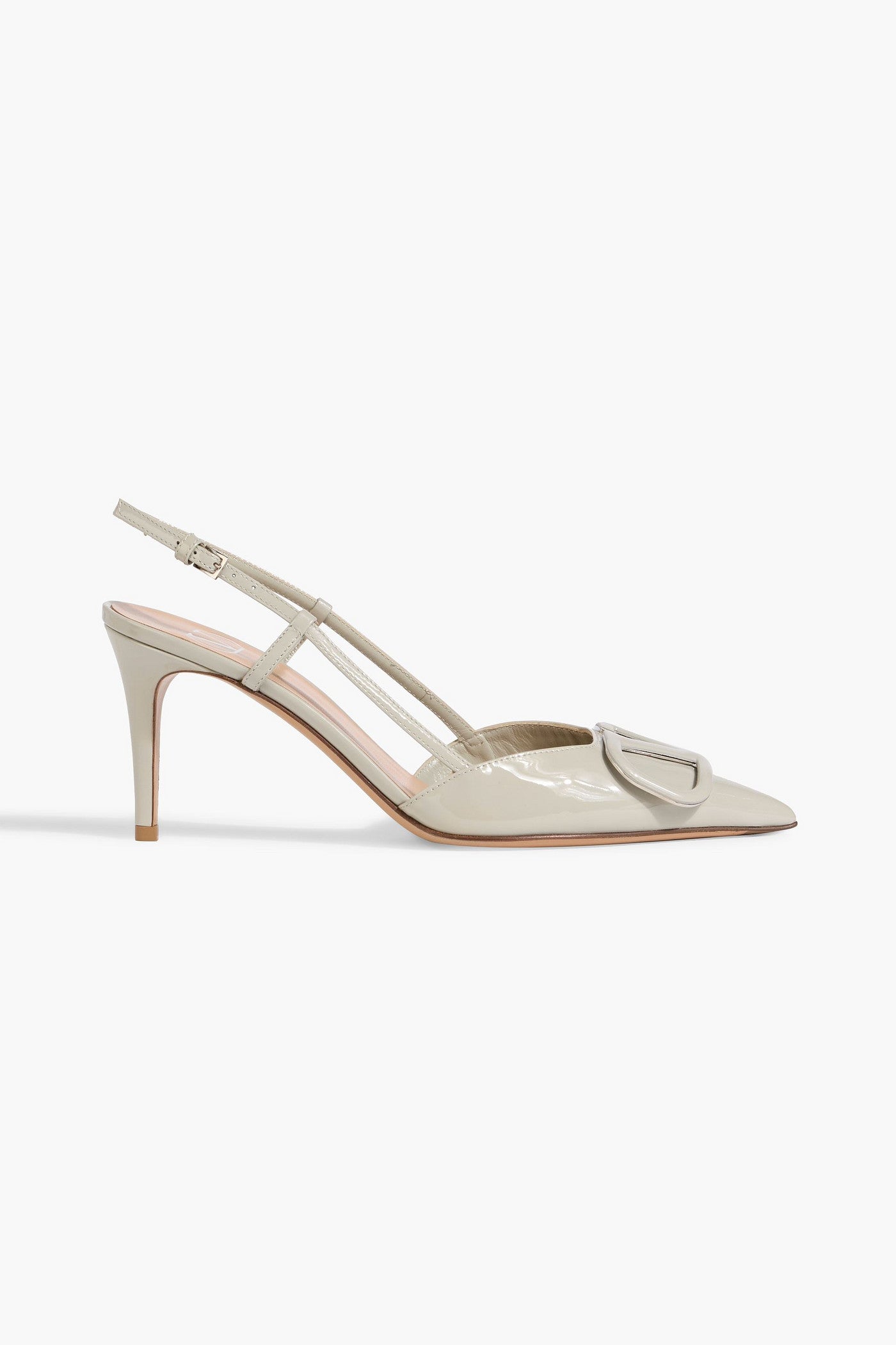 Valentino Garavani Vlogo Signature Patent-Leather Slingback Pumps Light Gray Women's